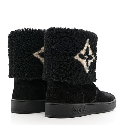 Louis Vuitton Suede Calfskin Shearling Snowdrop Flat Ankle Boot 37 Black 4 of 14