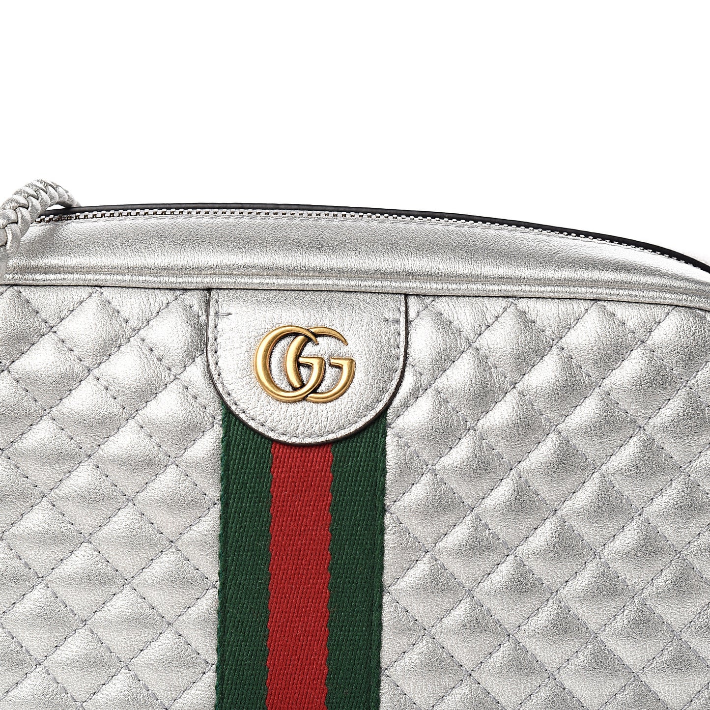 Laminated Nappa Web Trapuntata Small GG Shoulder Bag Argento