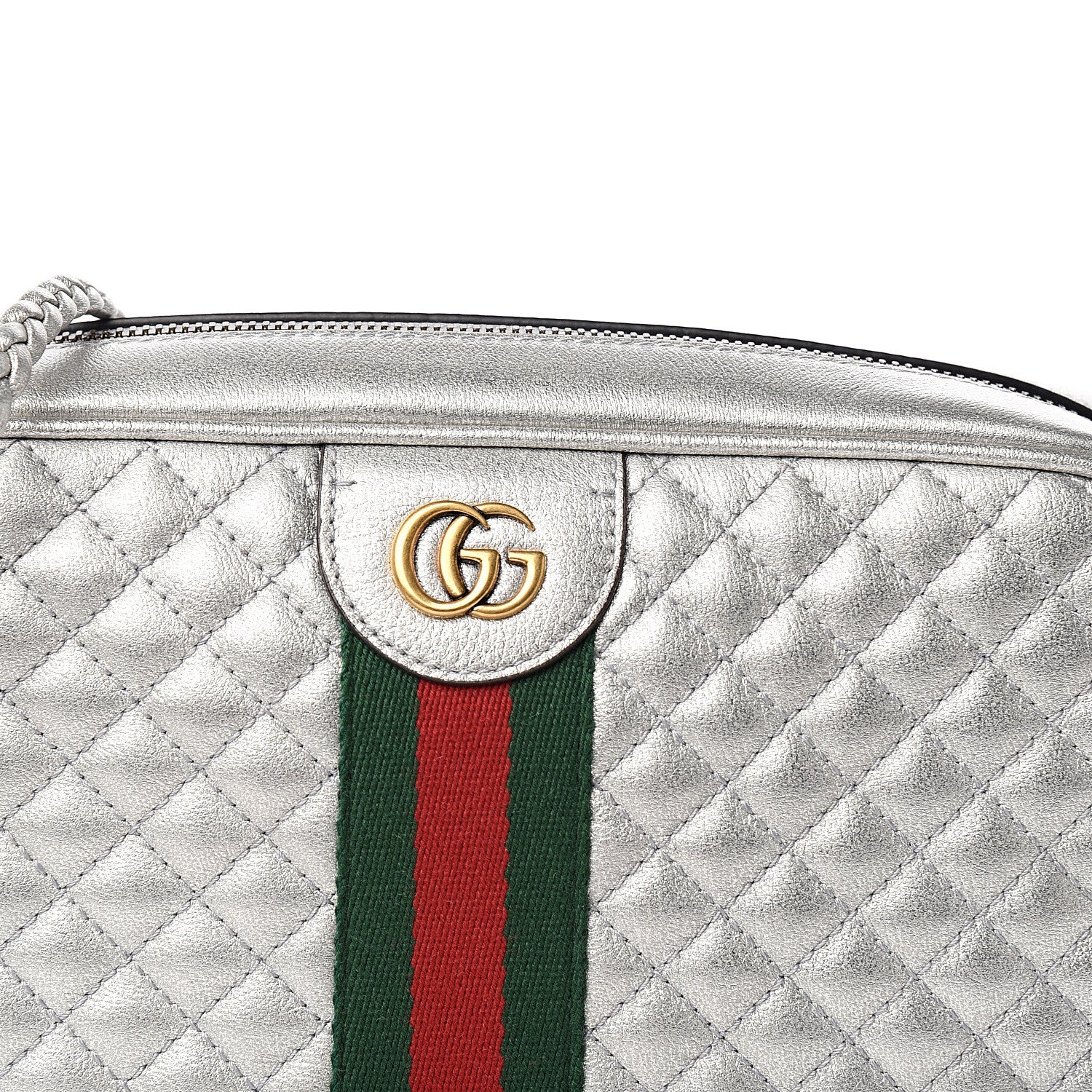 Gucci Laminated Nappa Web Trapuntata Small GG Shoulder Bag Argento 9 of 9