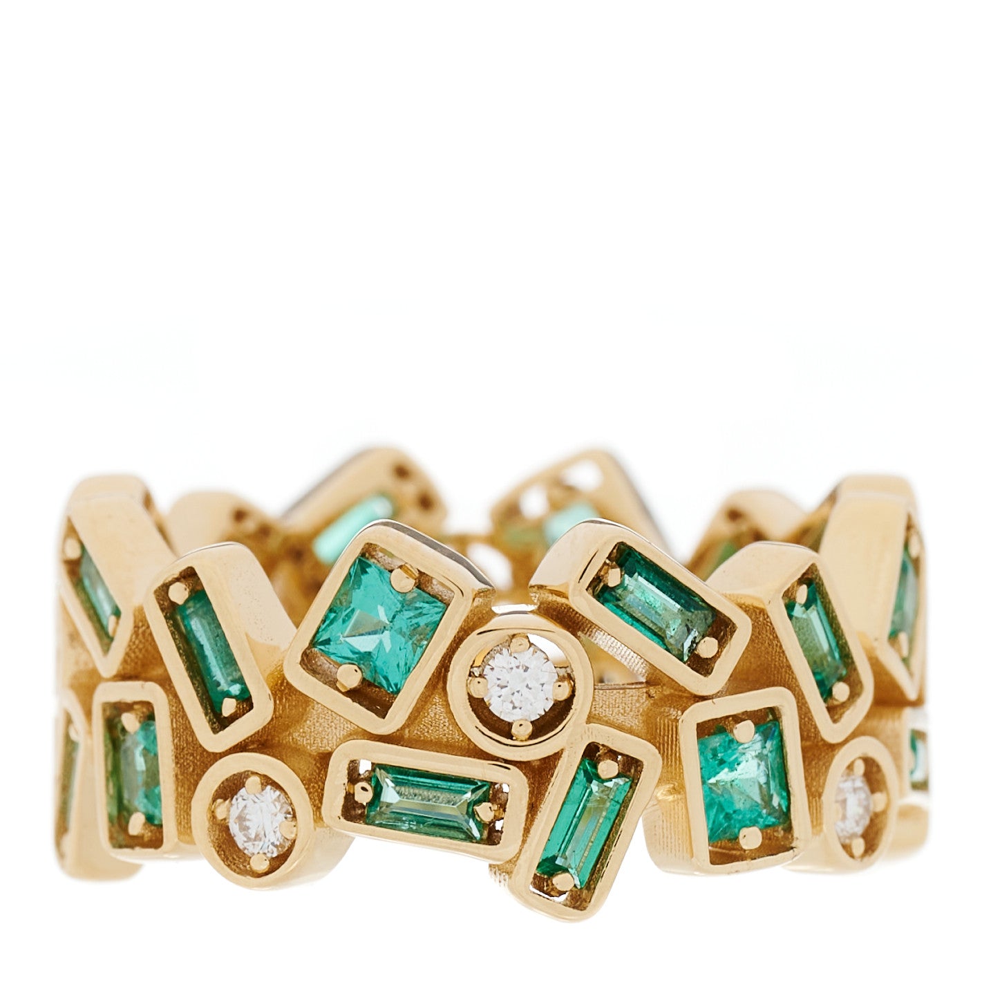 18K Yellow Gold Diamond Emerald Mosaic Ring 54 6.75