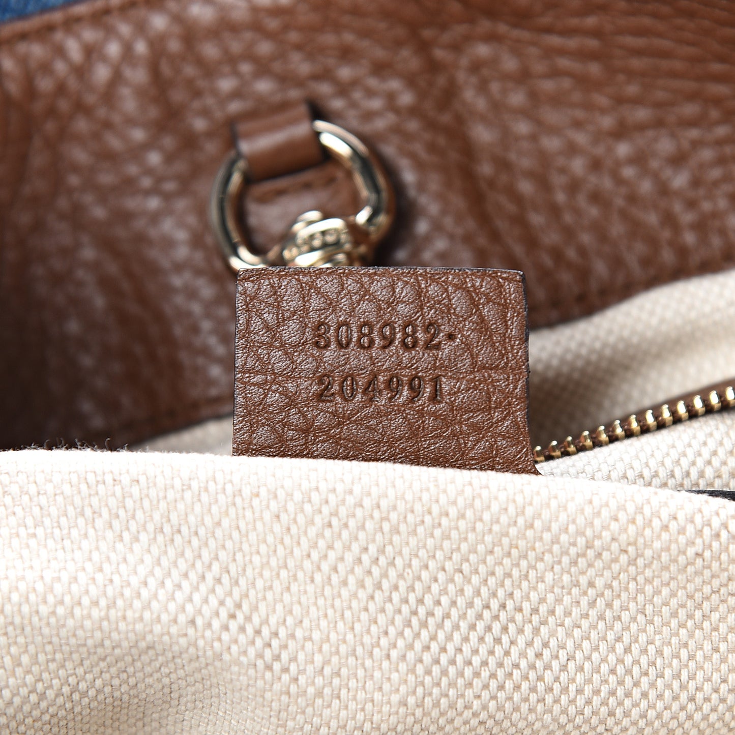 Denim Pebbled Calfskin Medium Soho Chain Shoulder Bag Blue Brown