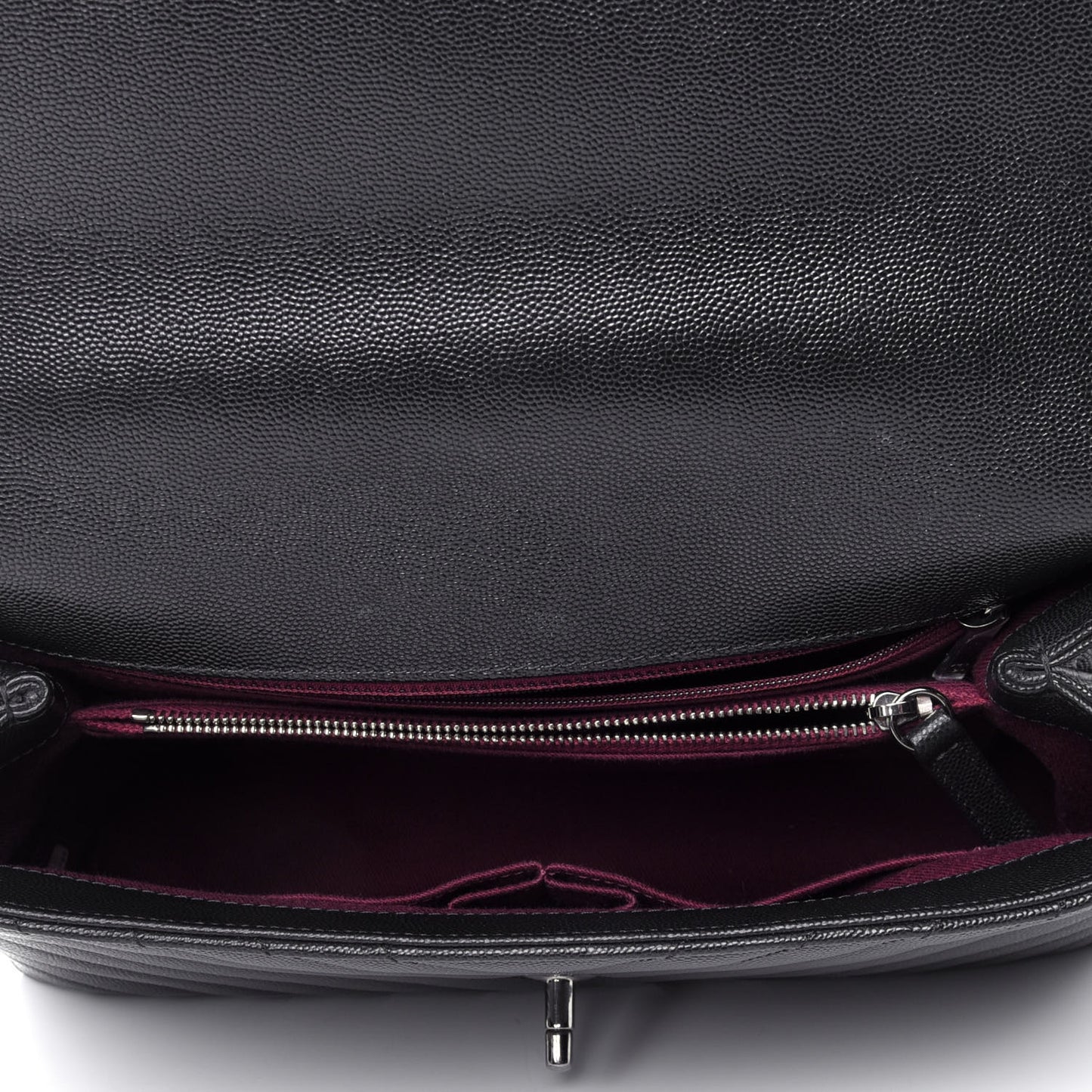 Caviar Chevron Quilted Small Coco Handle Flap Black