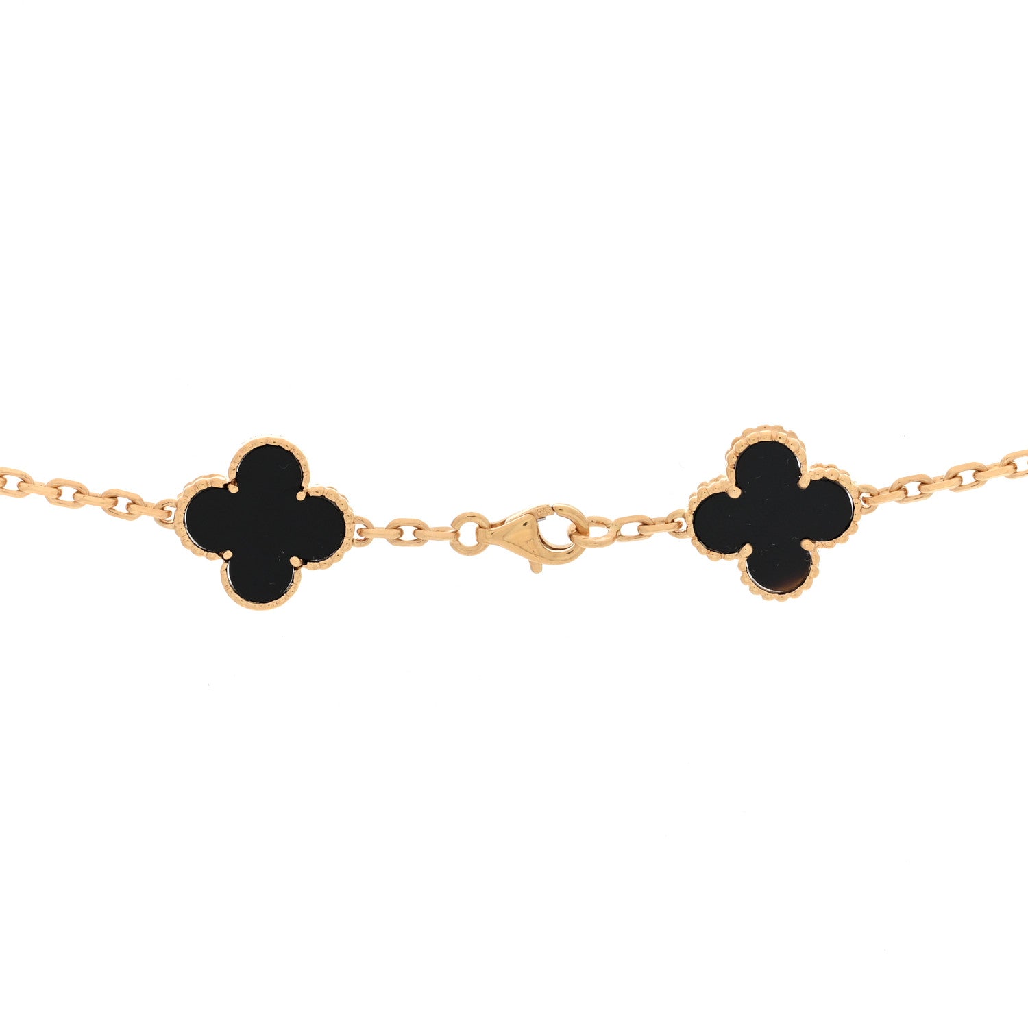 Van Cleef & Arpels 18K Yellow Gold Black Onyx 20 Motifs Vintage Alhambra Necklace 4 of 4