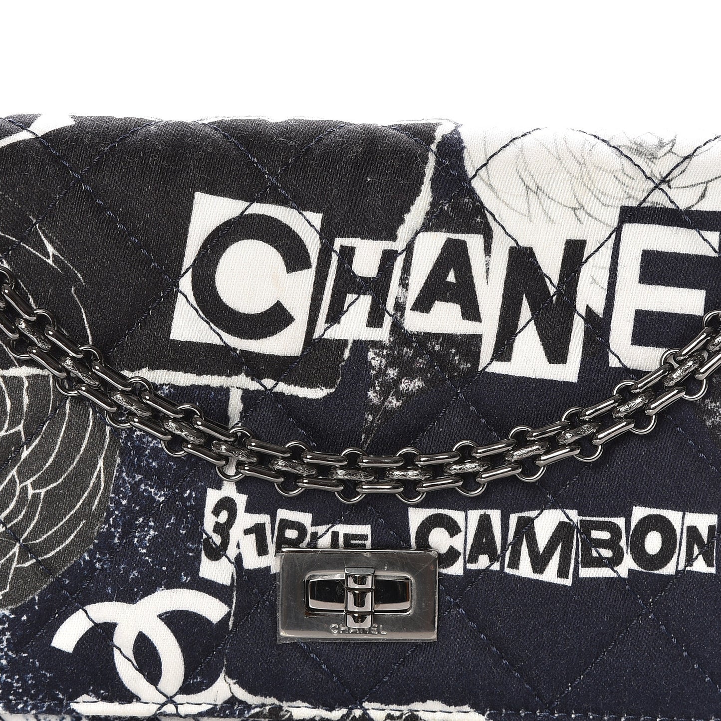 Canvas Printed Quilted 2.55 Reissue Wallet On Chain WOC White Black Navy Blue