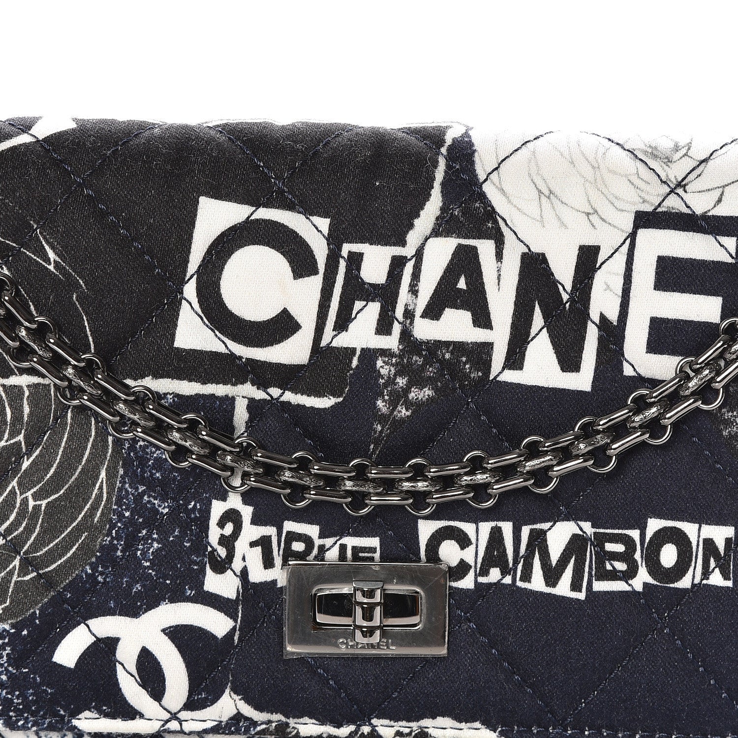 Chanel Canvas Printed Quilted 2.55 Reissue Wallet On Chain WOC White Black Navy Blue 11 of 14