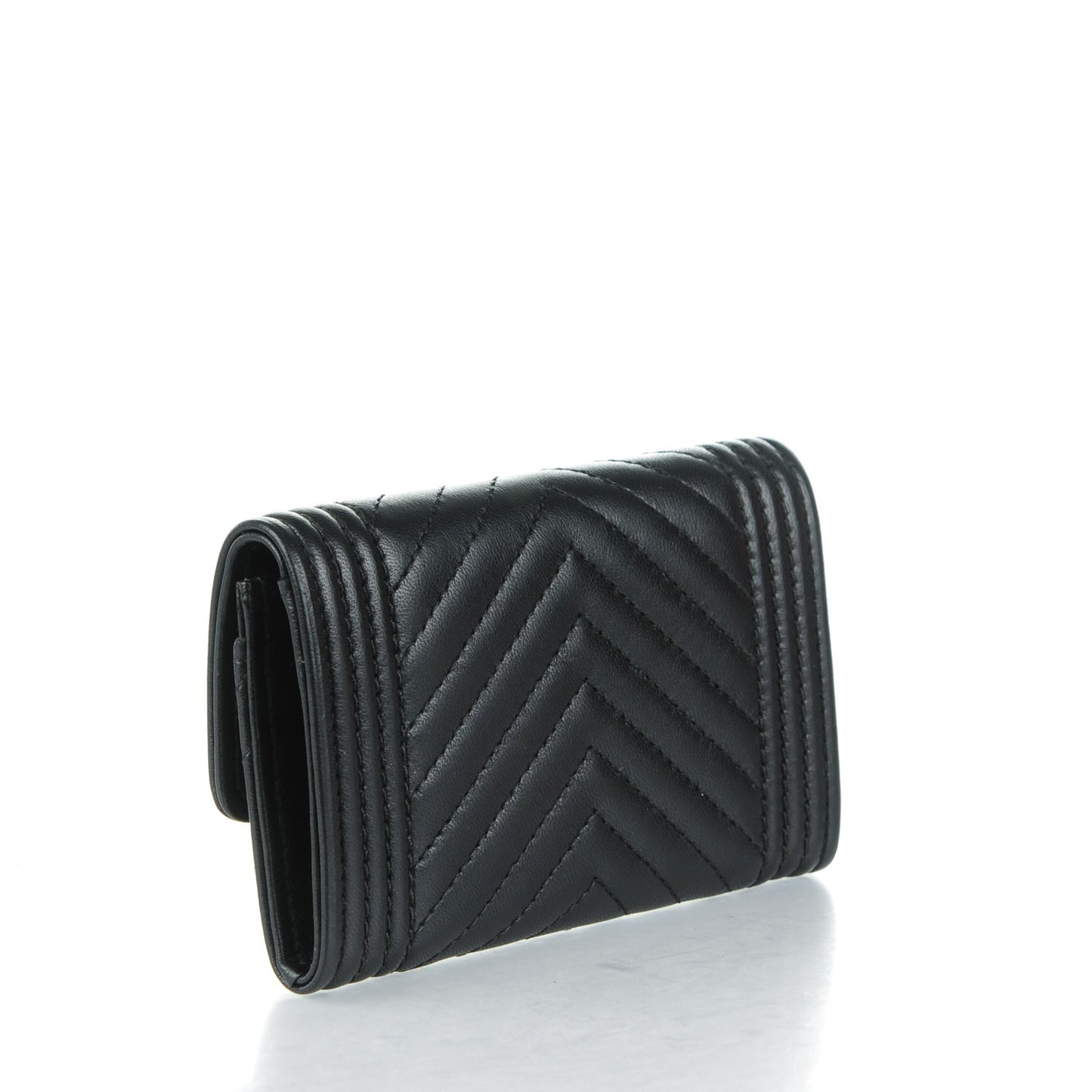 Lambskin Chevron Quilted Boy Card Holder Wallet Black