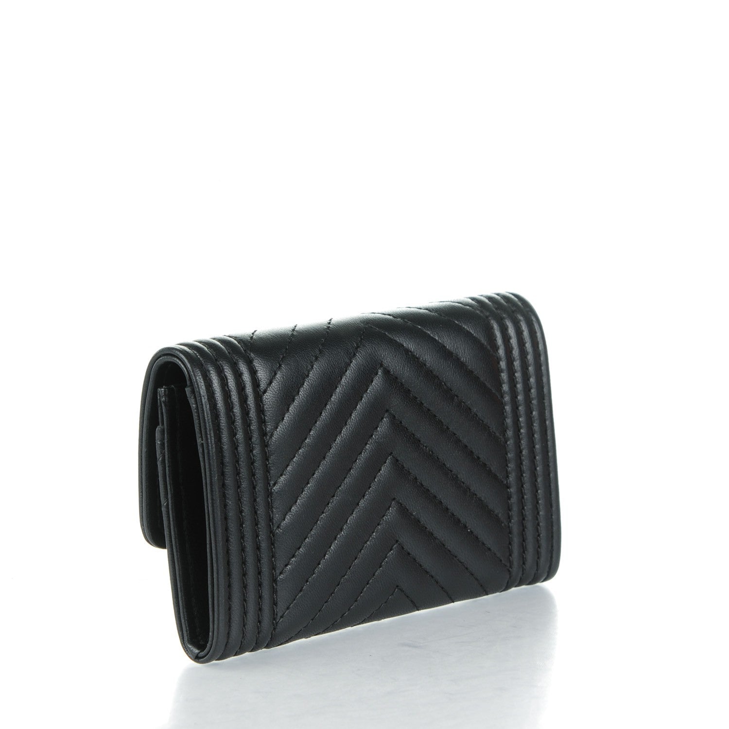 Chanel Lambskin Chevron Quilted Boy Card Holder Wallet Black 3 of 8