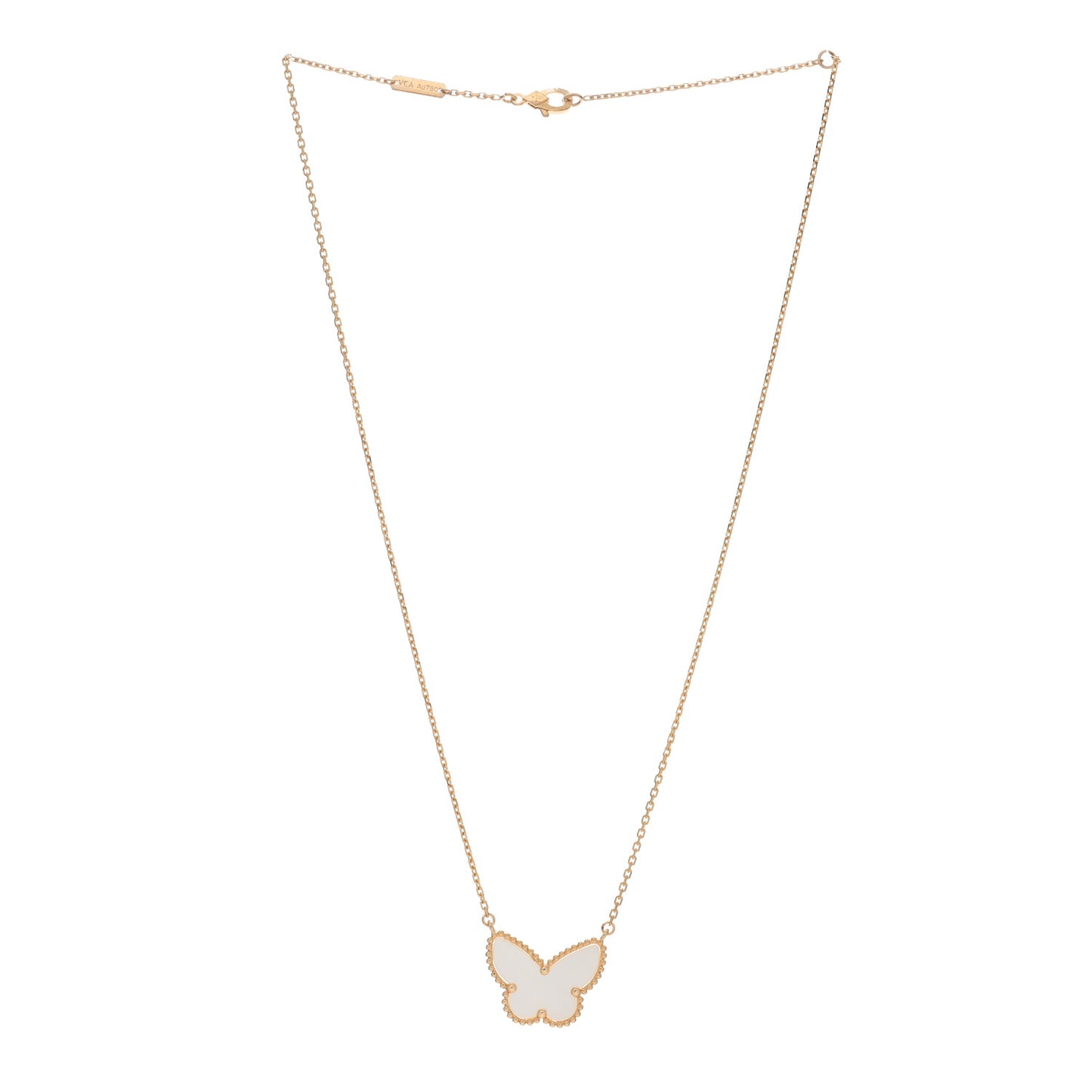 18k Yellow Gold Mother of Pearl Lucky Alhambra Butterfly Pendant Necklace