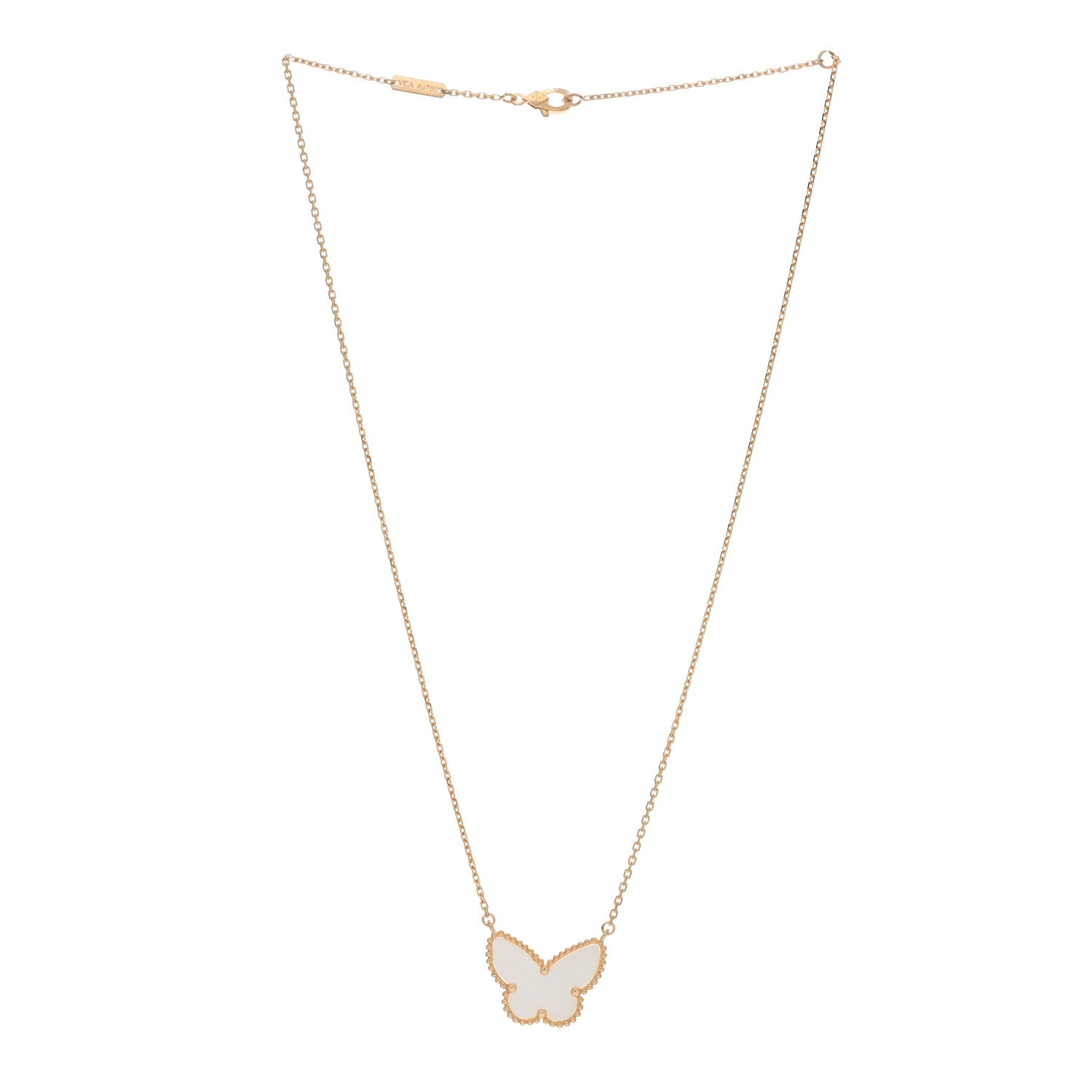 Van Cleef & Arpels 18k Yellow Gold Mother of Pearl Lucky Alhambra Butterfly Pendant Necklace 2 of 4