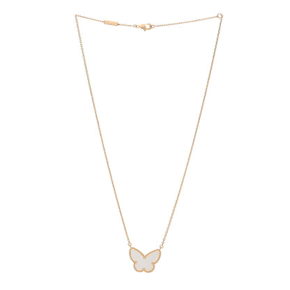 Van Cleef & Arpels 18k Yellow Gold Mother of Pearl Lucky Alhambra Butterfly Pendant Necklace 2 of 4