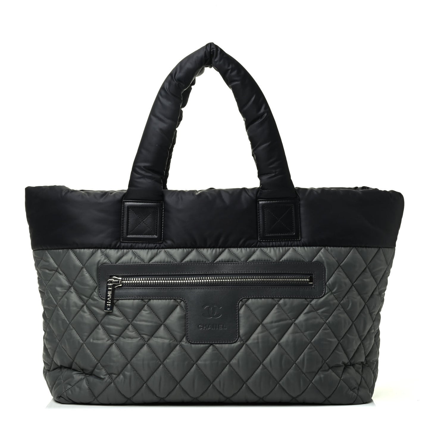 Nylon Quilted Medium Coco Cocoon Reversible Tote Black Grey