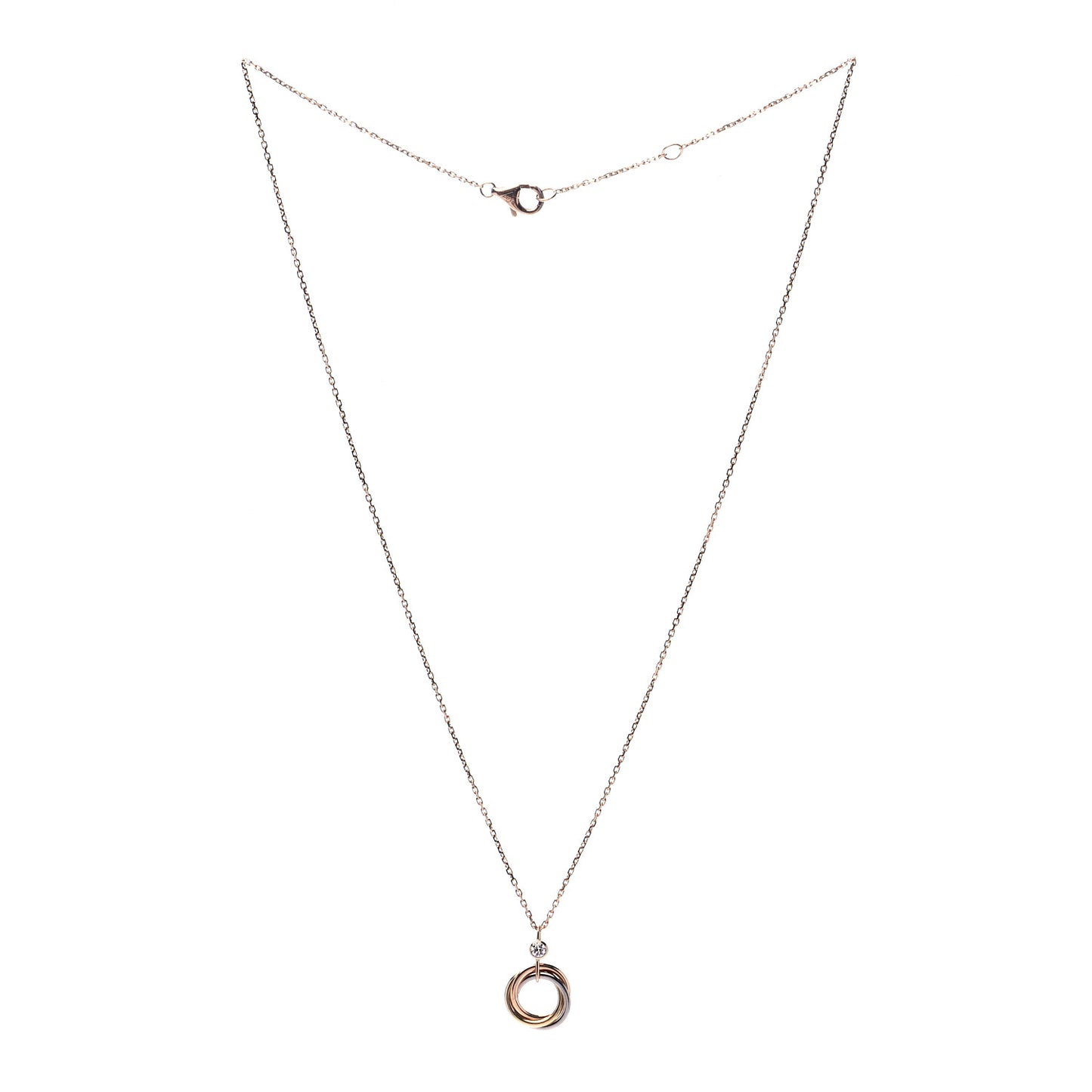 18K Pink Yellow White Gold Diamond Trinity Pendant Necklace
