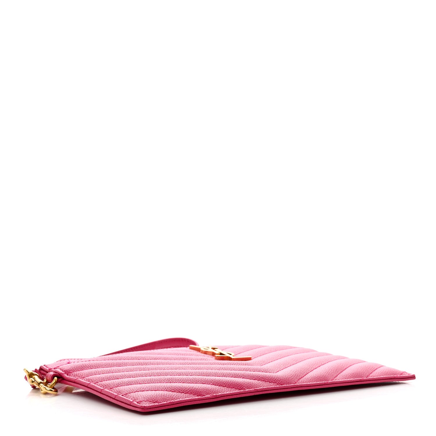 Saint Laurent Grain De Poudre Chevron Monogram Large Bill Pouch Fuxia 4 of 8