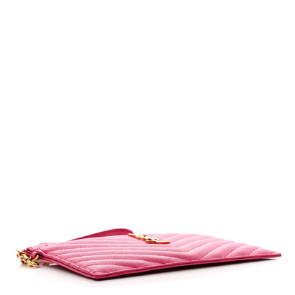 Saint Laurent Grain De Poudre Chevron Monogram Large Bill Pouch Fuxia 4 of 8