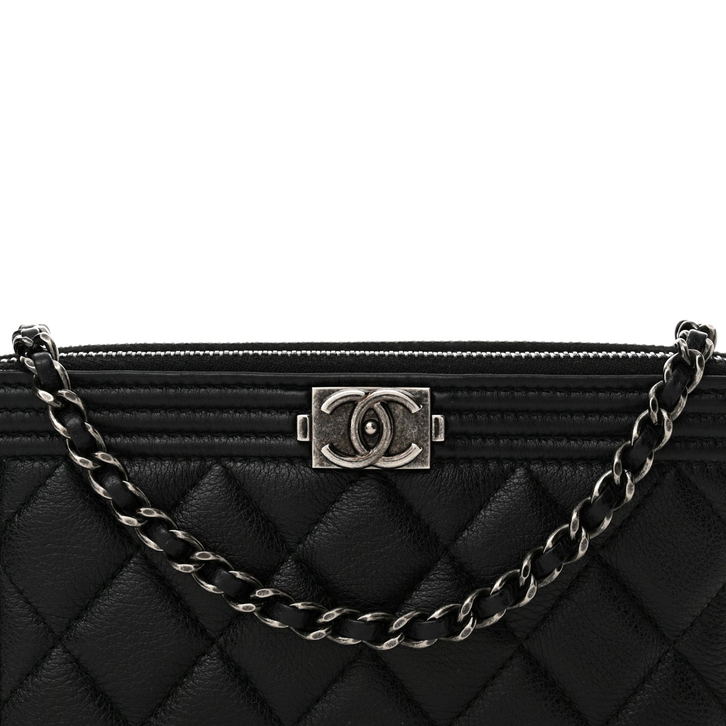 Calfskin Quilted Small Boy Clutch With Chain Black