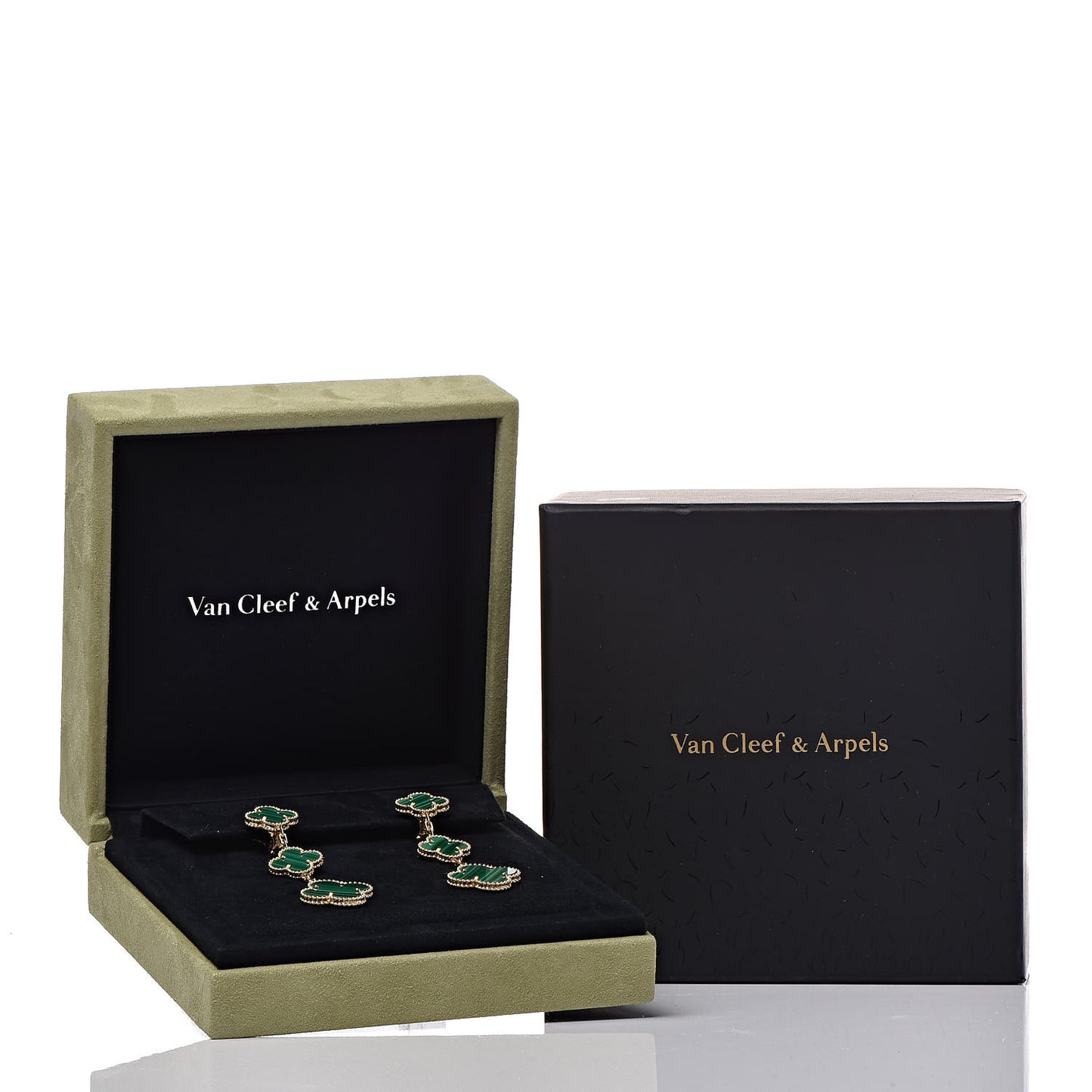 18K Yellow Gold Malachite 3 Motifs Magic Alhambra Earrings