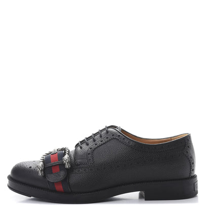 Gucci Calfskin Web Mens Queercore Brogue Derby Shoes 8.5 Black 1 of 8