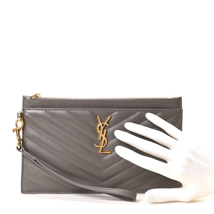 Saint Laurent Grain De Poudre Chevron Monogram Large Bill Pouch Fog 2 of 10