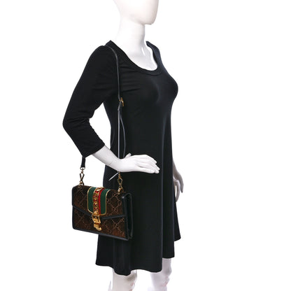 Gucci Velvet GG Monogram Web Small Sylvie Shoulder Bag Brown Black Oro Vecchio 2 of 17