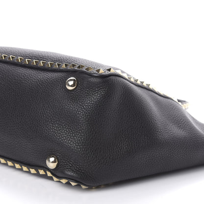 Valentino Garavani Pebbled Calfskin Medium Rockstud Tote Black 8 of 9