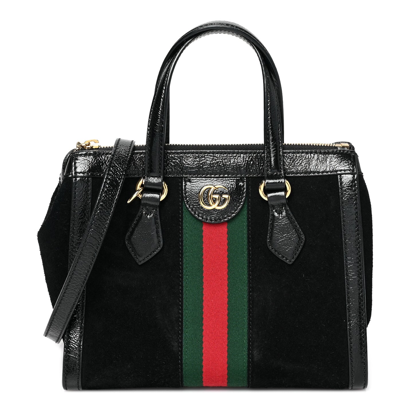 Suede Patent GG Web Small Ophidia Tote Bag Black