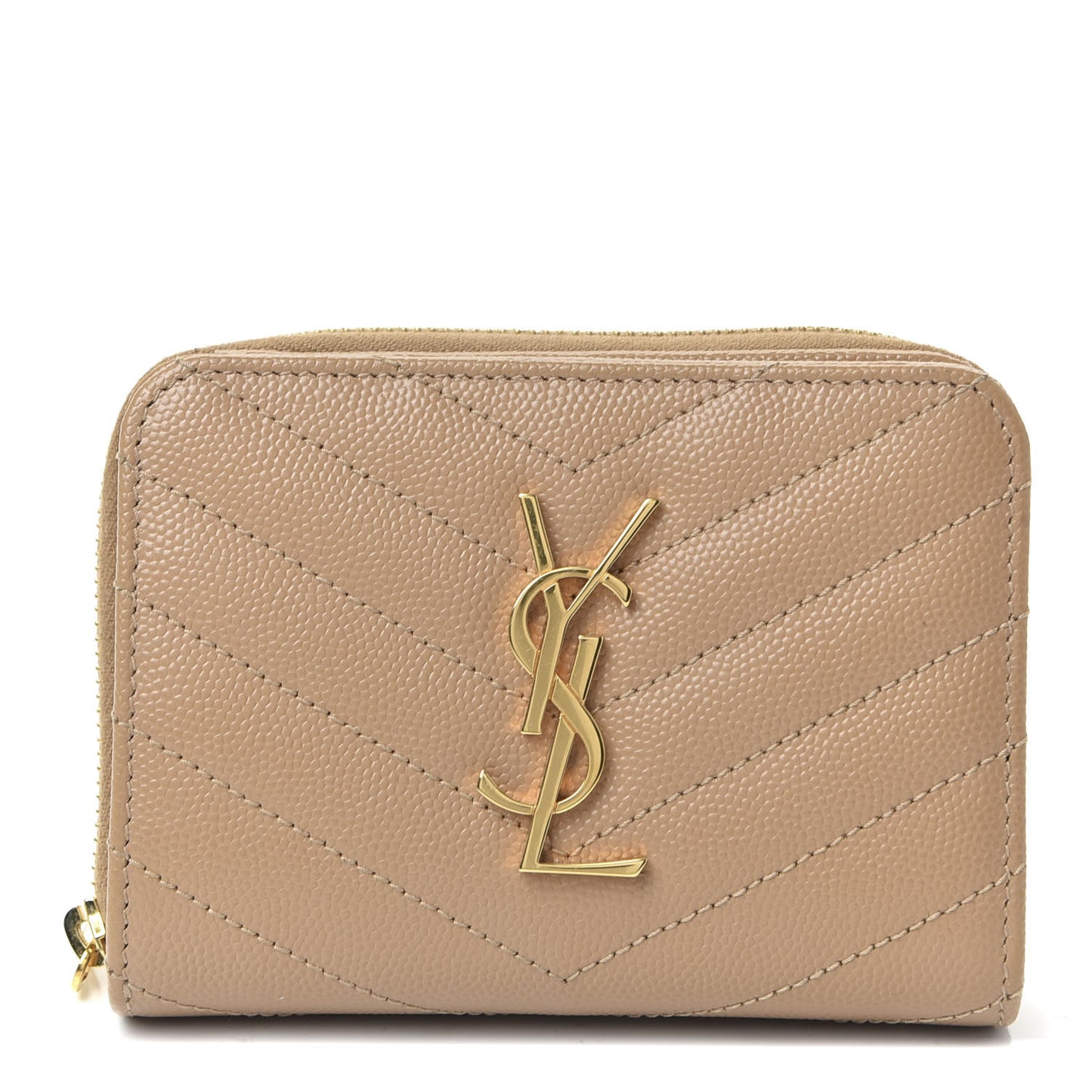 Grain De Poudre Matelasse Chevron Monogram Compact Zip Around Wallet Cork