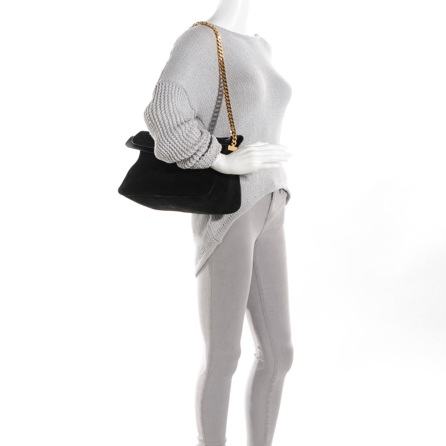 Suede Small Gourmette Shoulder Bag Black