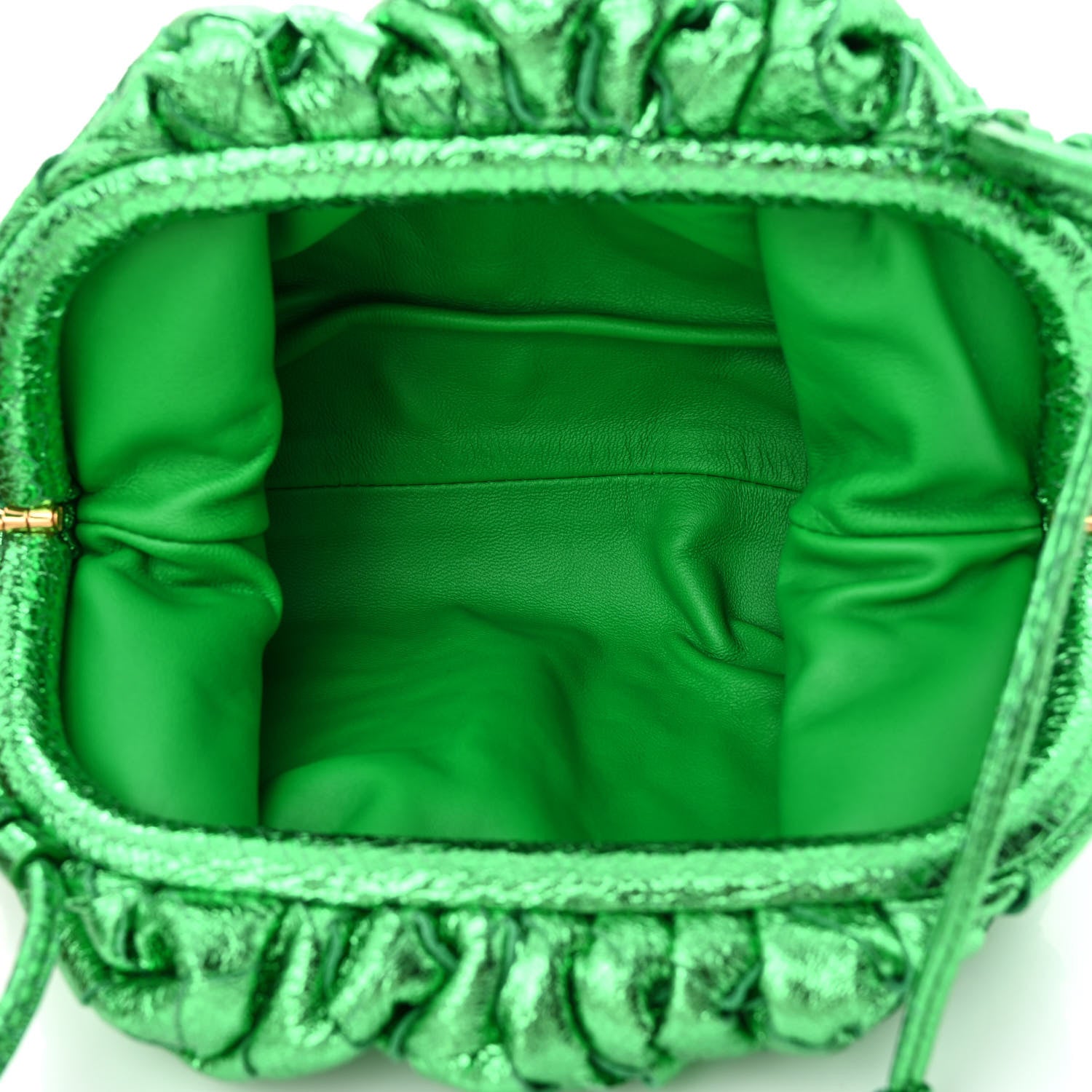 Bottega Veneta Metallic Nappa Intrecciato The Mini Pouch Parakeet