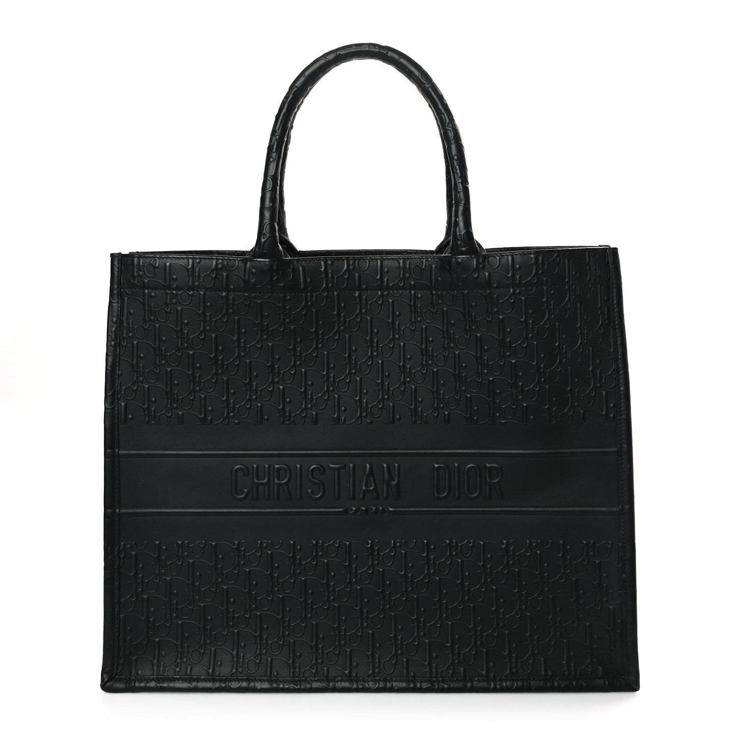 Oblique Calfskin Embossed Large Book Tote Black