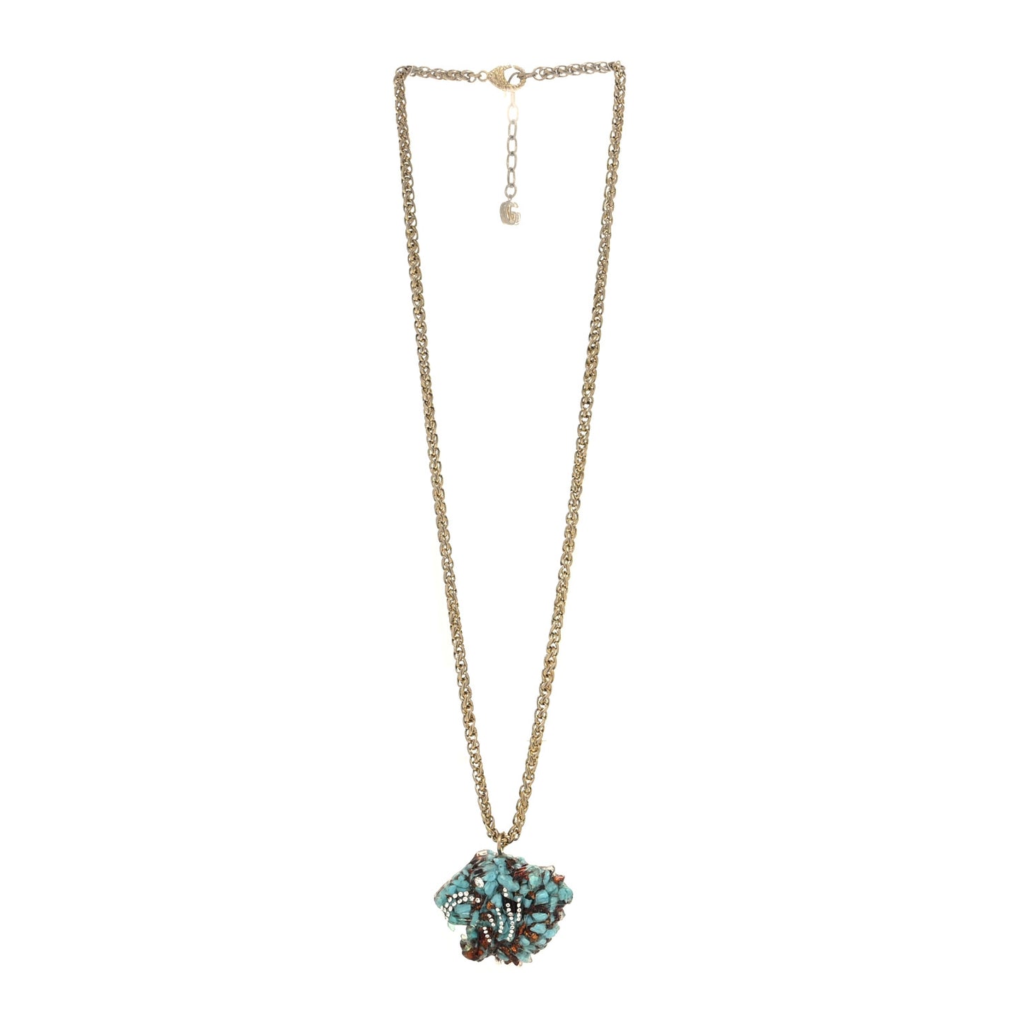 Metal Crystal Resin Rajah Necklace Gold Blue