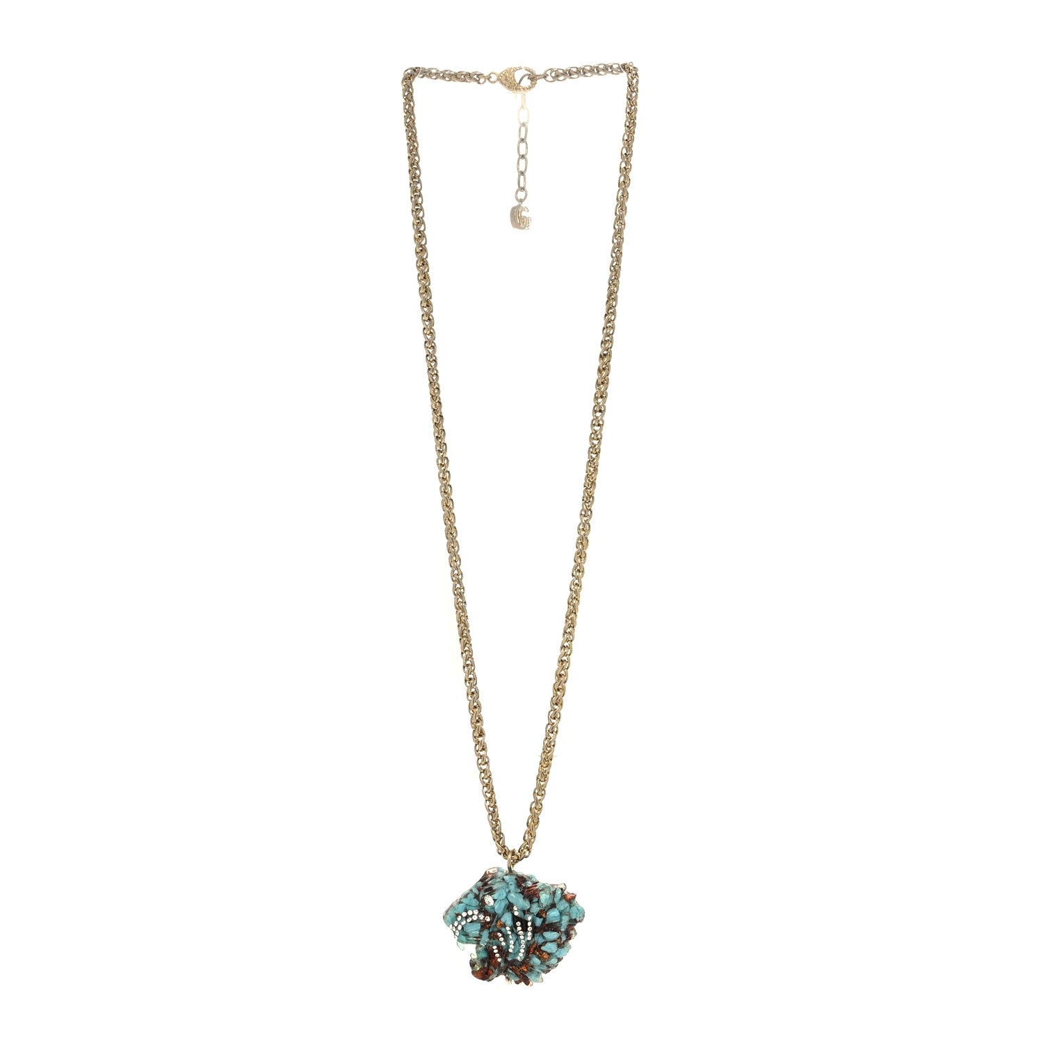 Gucci Metal Crystal Resin Rajah Necklace Gold Blue 2 of 4