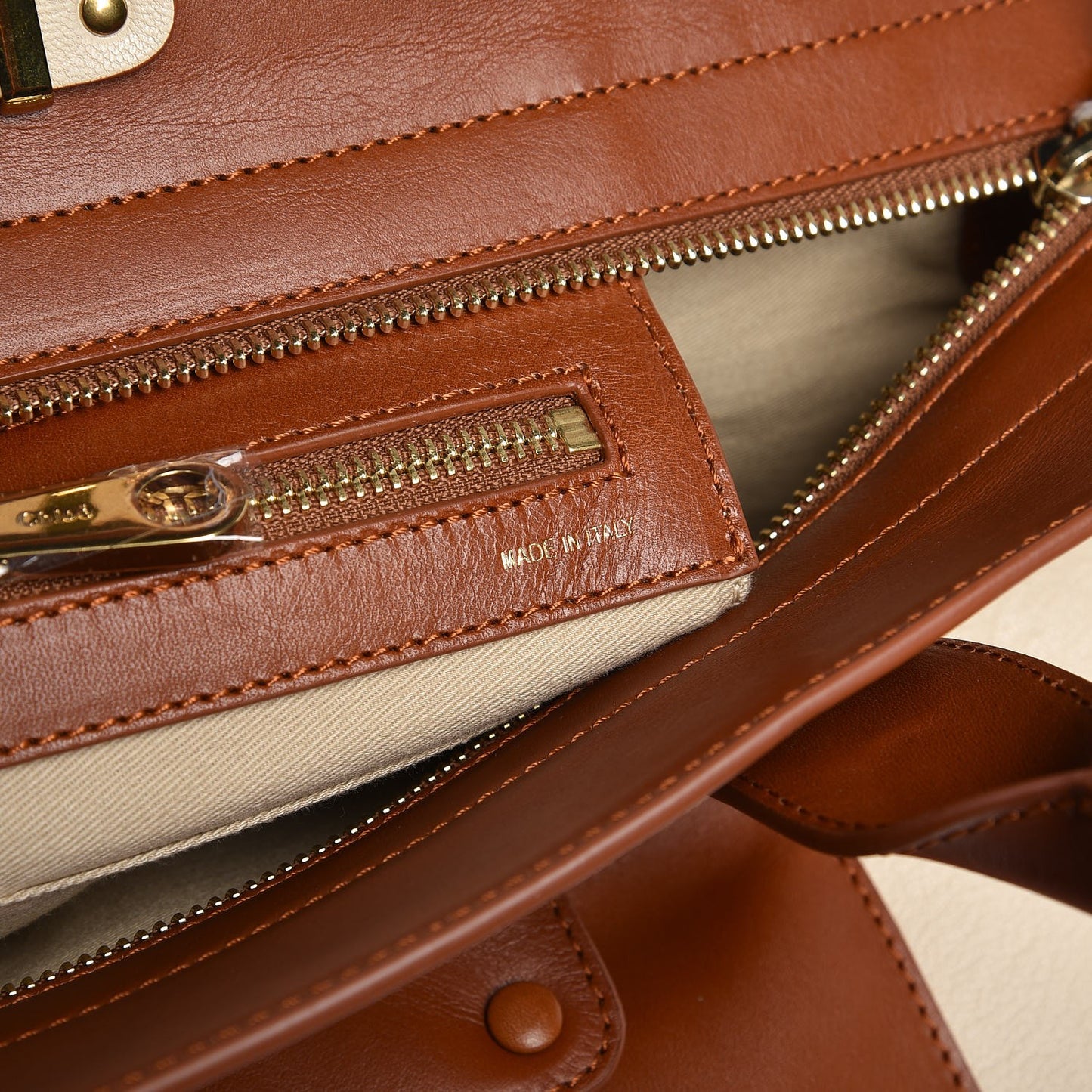 Calfskin Large Alice Satchel Husky White Tan