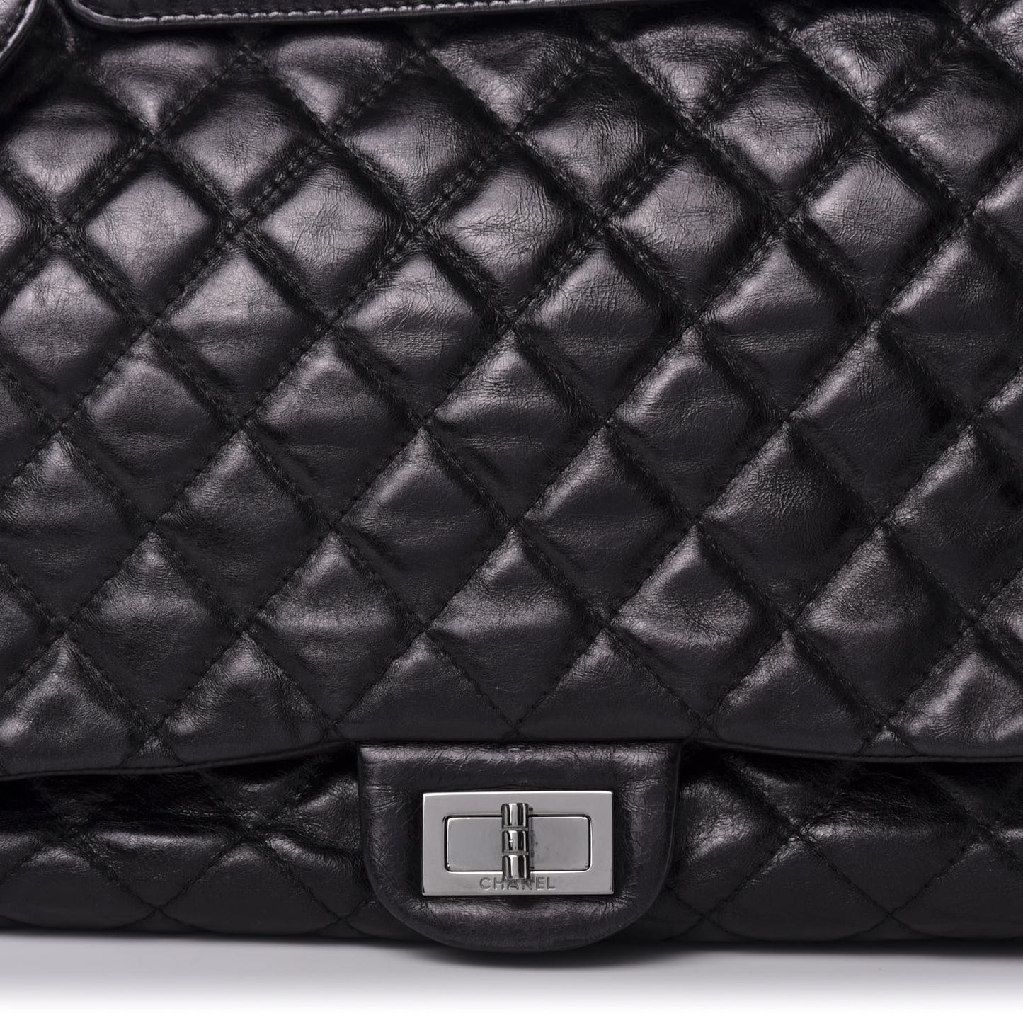 Metallic Calfskin Quilted XL Accordion Reissue Flap Black
