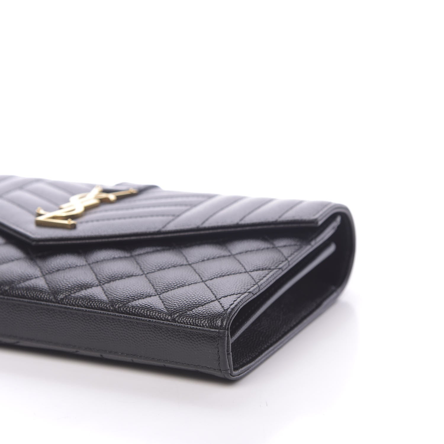 Saint Laurent Grain De Poudre Mixed Matelasse Triquilt Monogram Chain Wallet Black 9 of 11