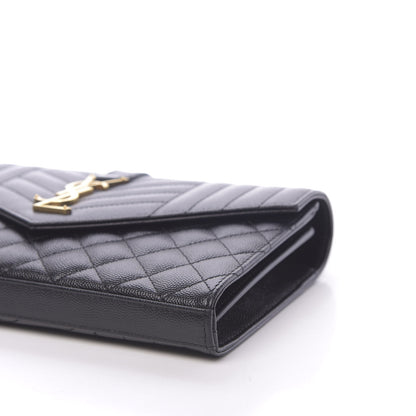 Saint Laurent Grain De Poudre Mixed Matelasse Triquilt Monogram Chain Wallet Black 9 of 11