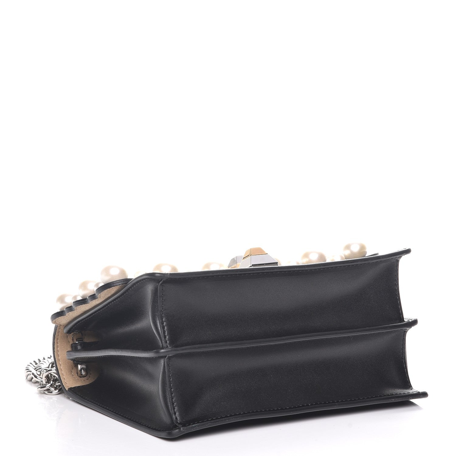 Fendi Vitello Liberty Pearl Scalloped Studded Small Kan I Shoulder Bag Black 4 of 7