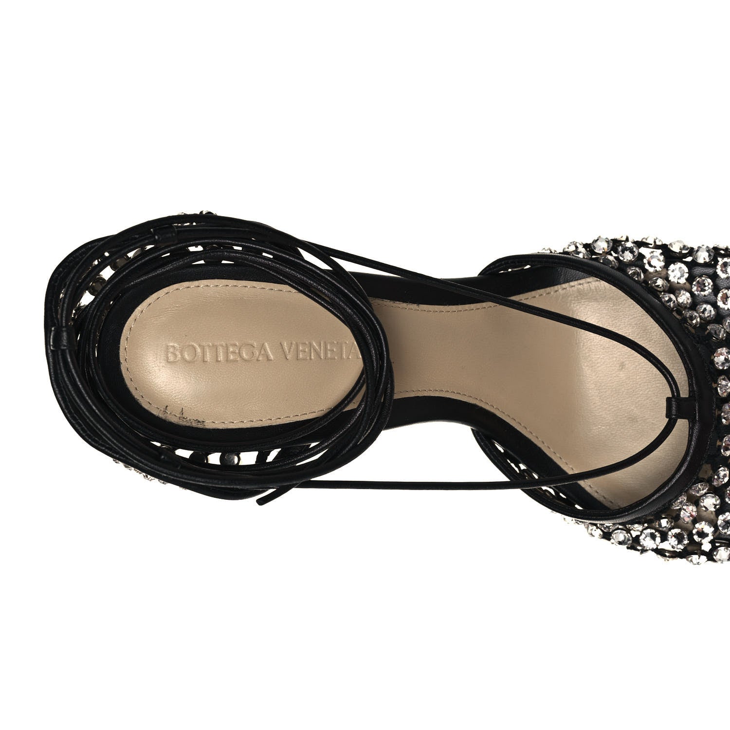 Bottega Veneta Mesh Nappa Crystal Embellished Sparkle Stretch Ankle Tie Sandals 40 Black 7 of 9