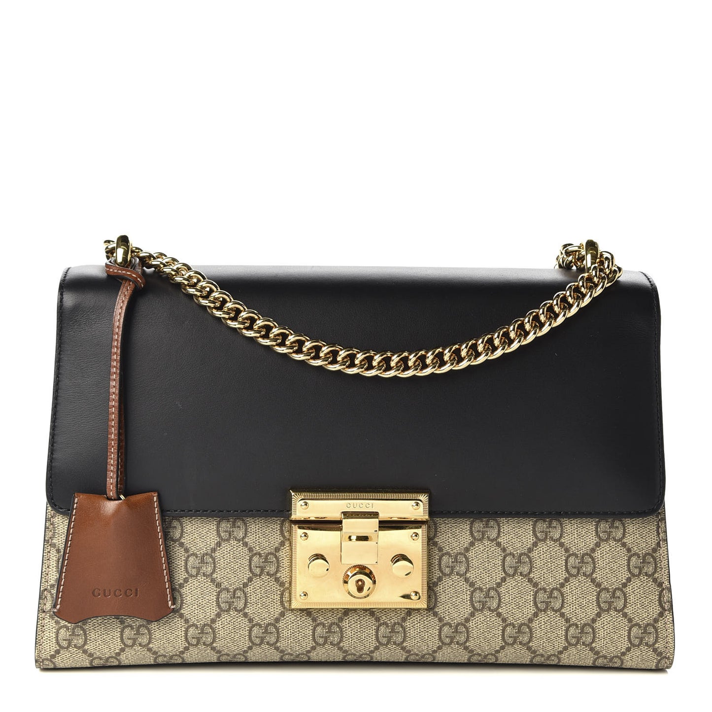 GG Supreme Monogram Calfskin Medium Padlock Shoulder Bag Beige Black Cuir