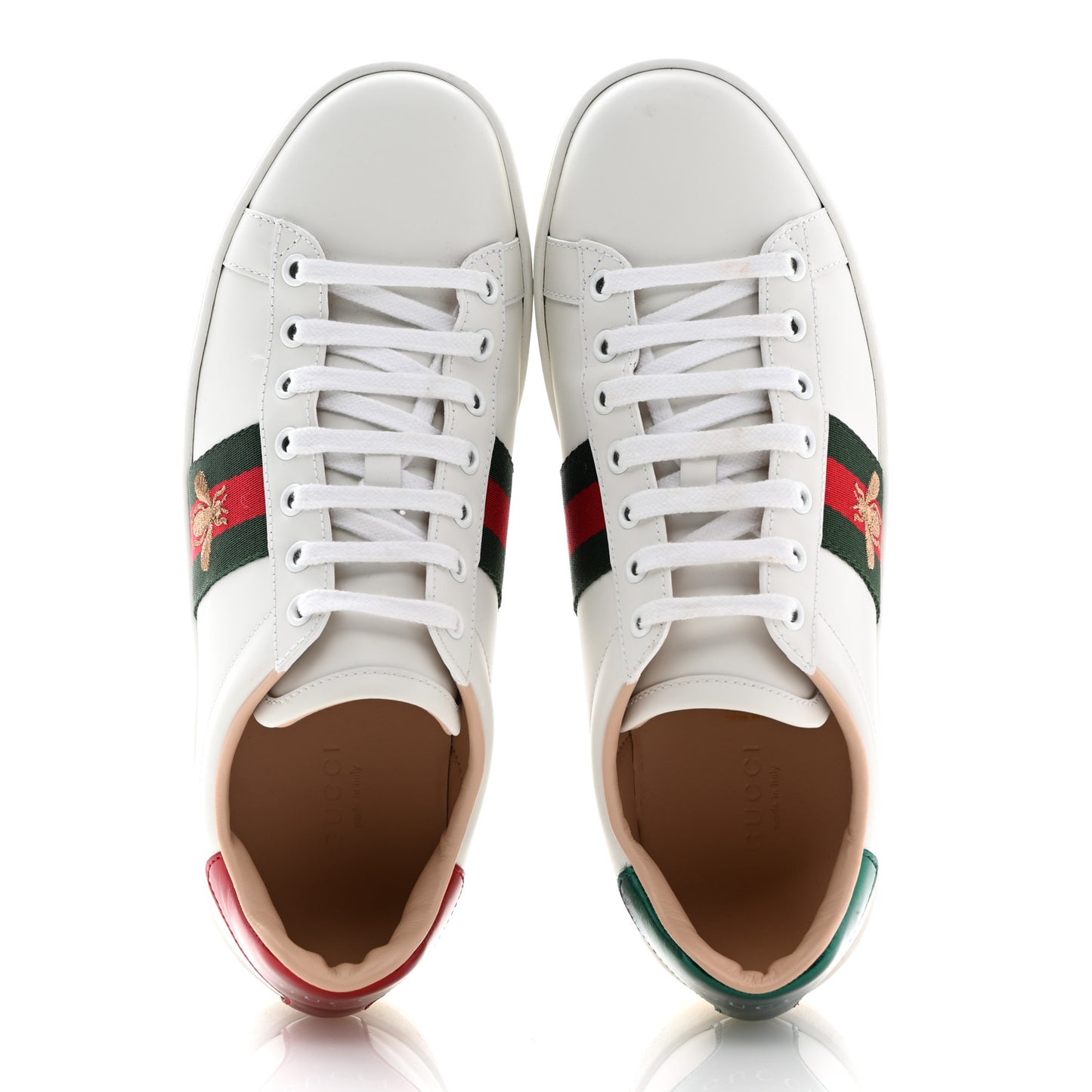Calfskin Web Bee Embroidered Womens Ace Platform Sneakers 39 White