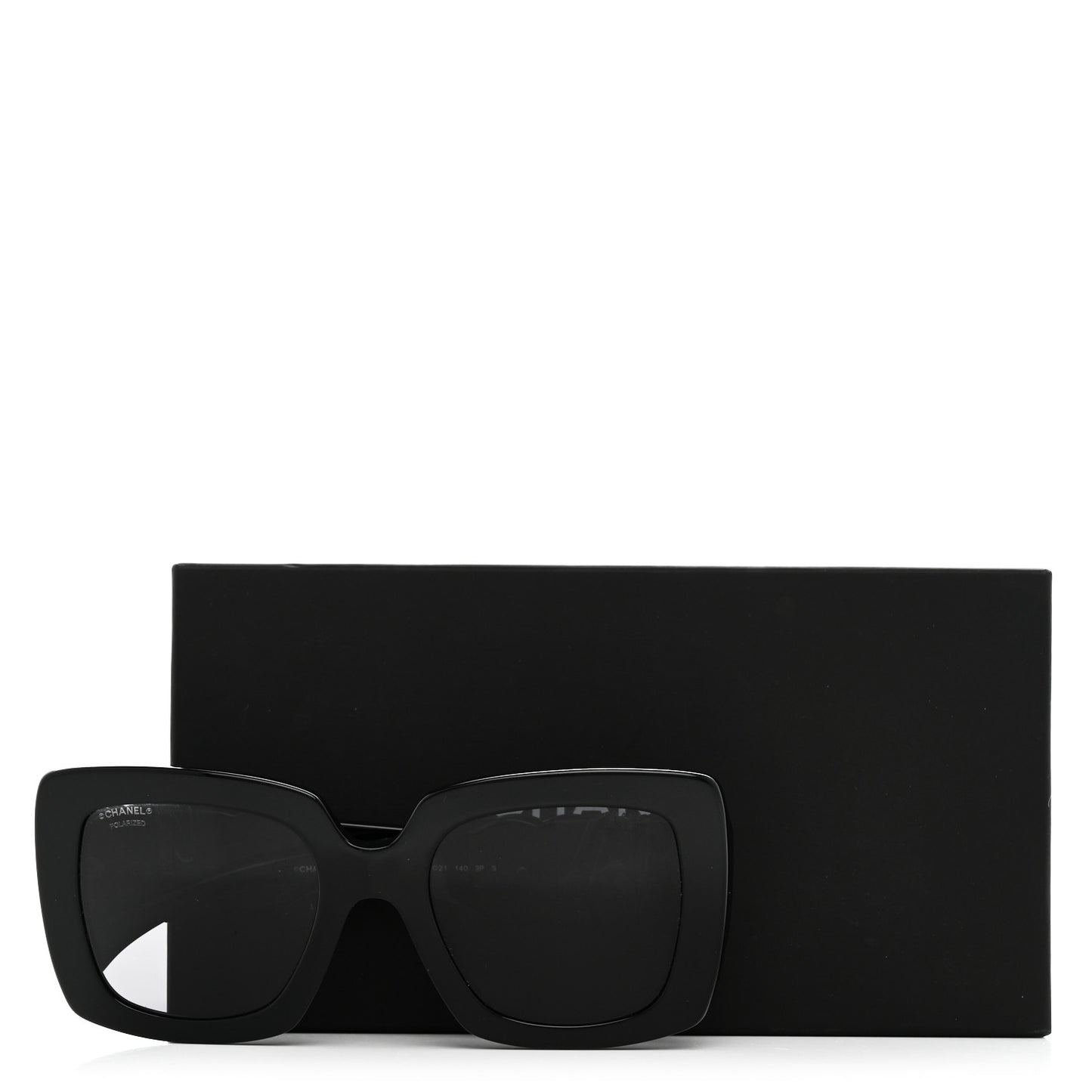 Acetate Calfskin Polarized Square Sunglasses 5474-Q Black