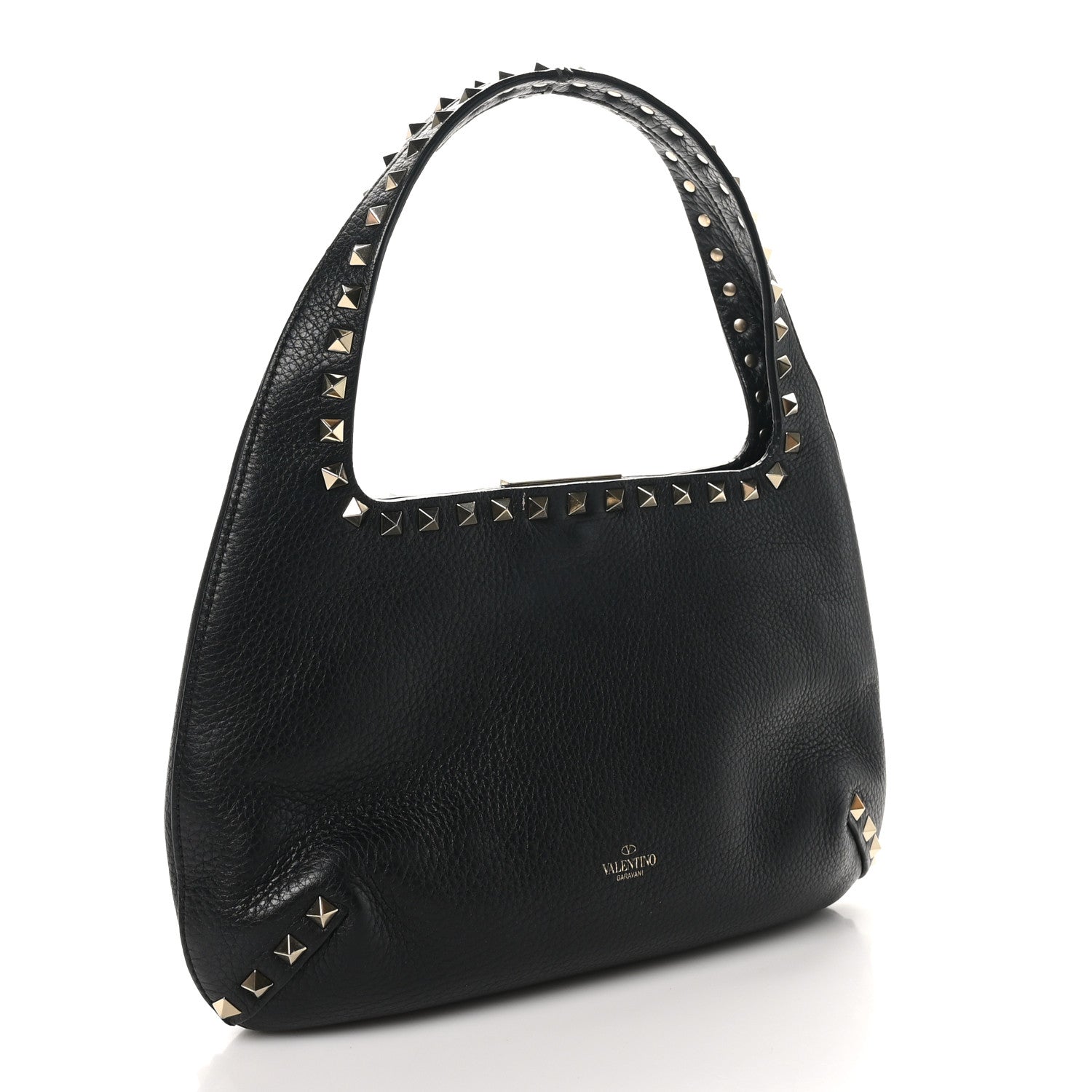 Valentino Garavani Grained Calfskin Small Rockstud Hobo Black 3 of 9