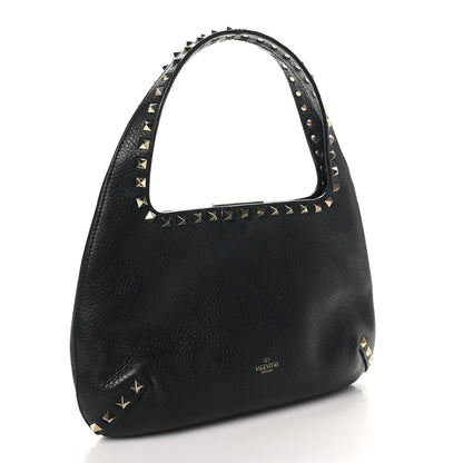 Valentino Garavani Grained Calfskin Small Rockstud Hobo Black 3 of 9