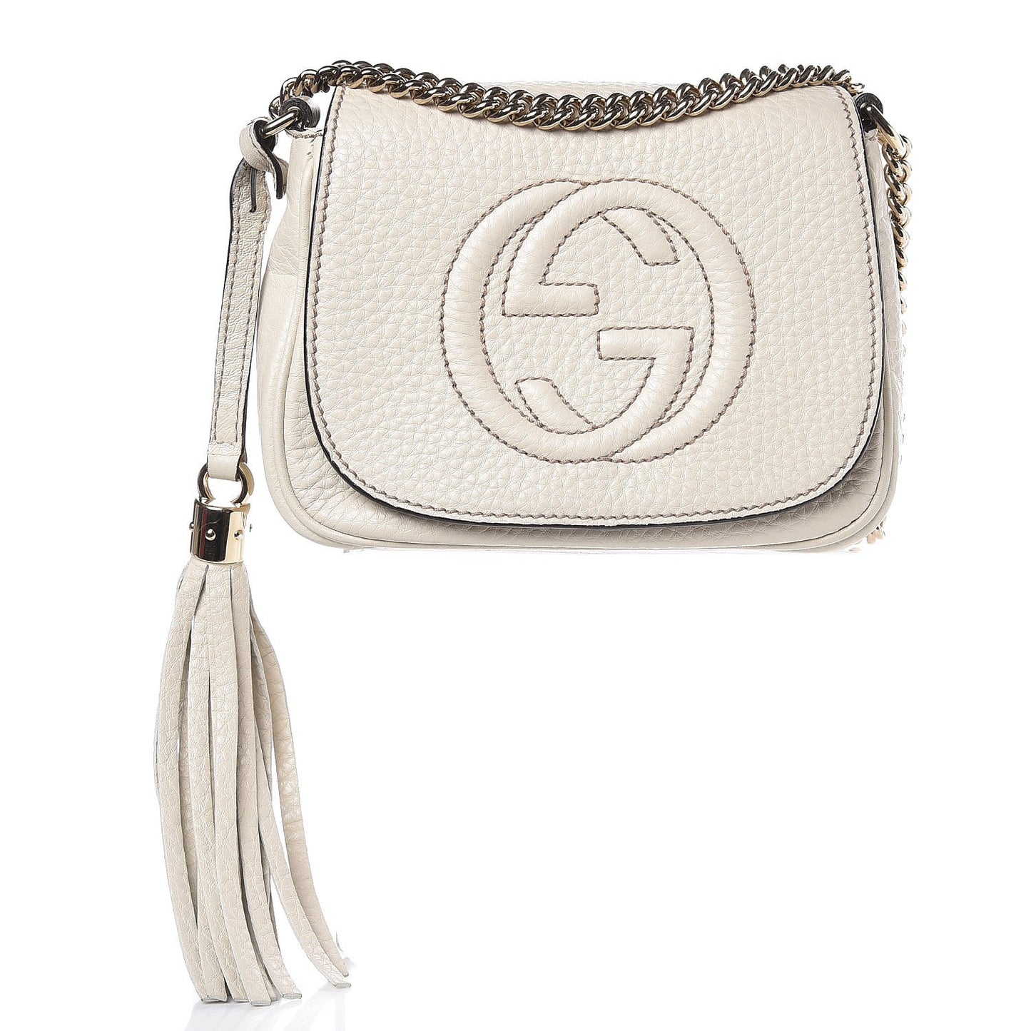 Pebbled Calfskin Small Soho Flap Crossbody Off White