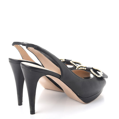 Valentino Garavani Nappa Pearl Bow Peep Toe Slingback Pumps 38.5 Black 4 of 11