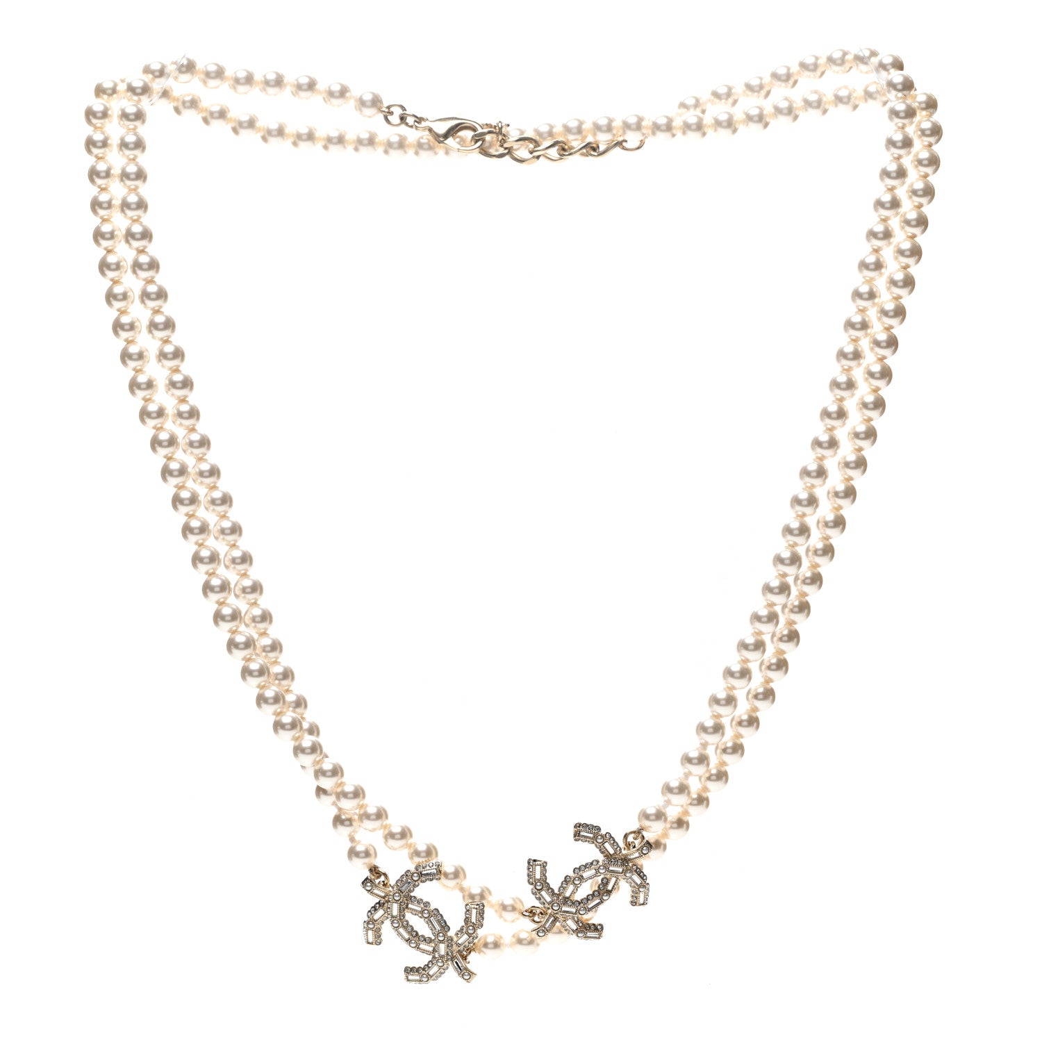 Chanel Pearl Baguette Crystal CC Long Necklace Gold 3 of 6
