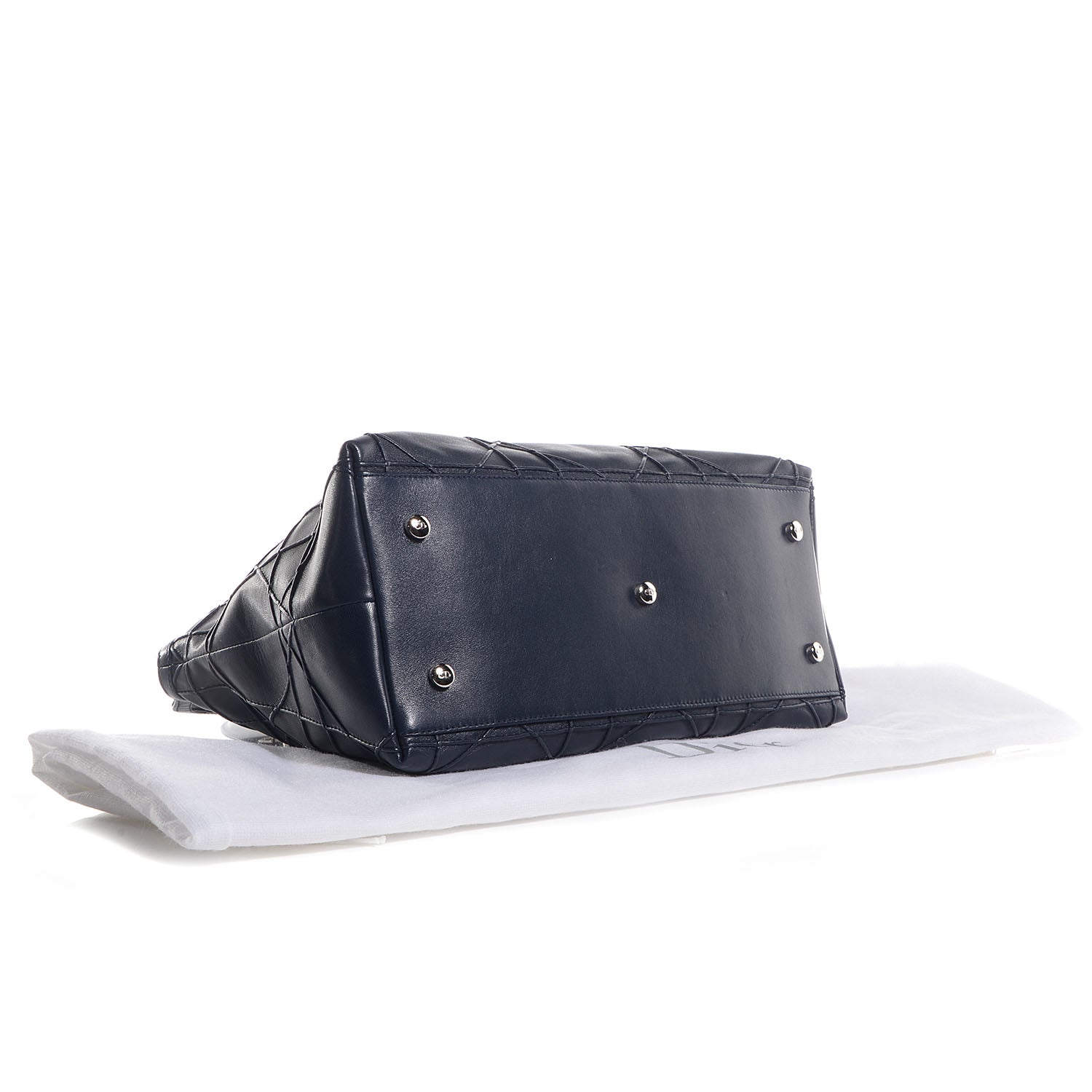 Christian Dior Lambskin Cannage Medium Granville Tote Navy Blue 4 of 9