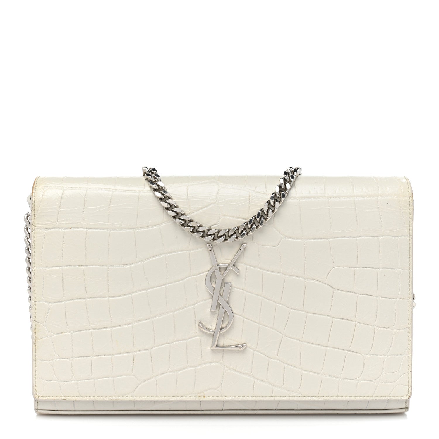 Saint Laurent Calfskin Crocodile Embossed Monogram Chain Wallet Blanc Vintage 1 of 16