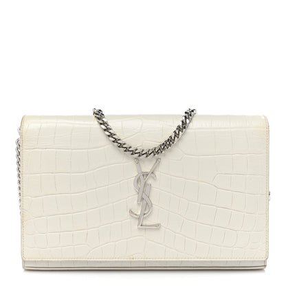 Saint Laurent Calfskin Crocodile Embossed Monogram Chain Wallet Blanc Vintage 1 of 16