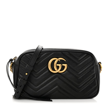 Gucci Calfskin Matelasse Small GG Marmont Chain Shoulder Bag Black 1 of 13