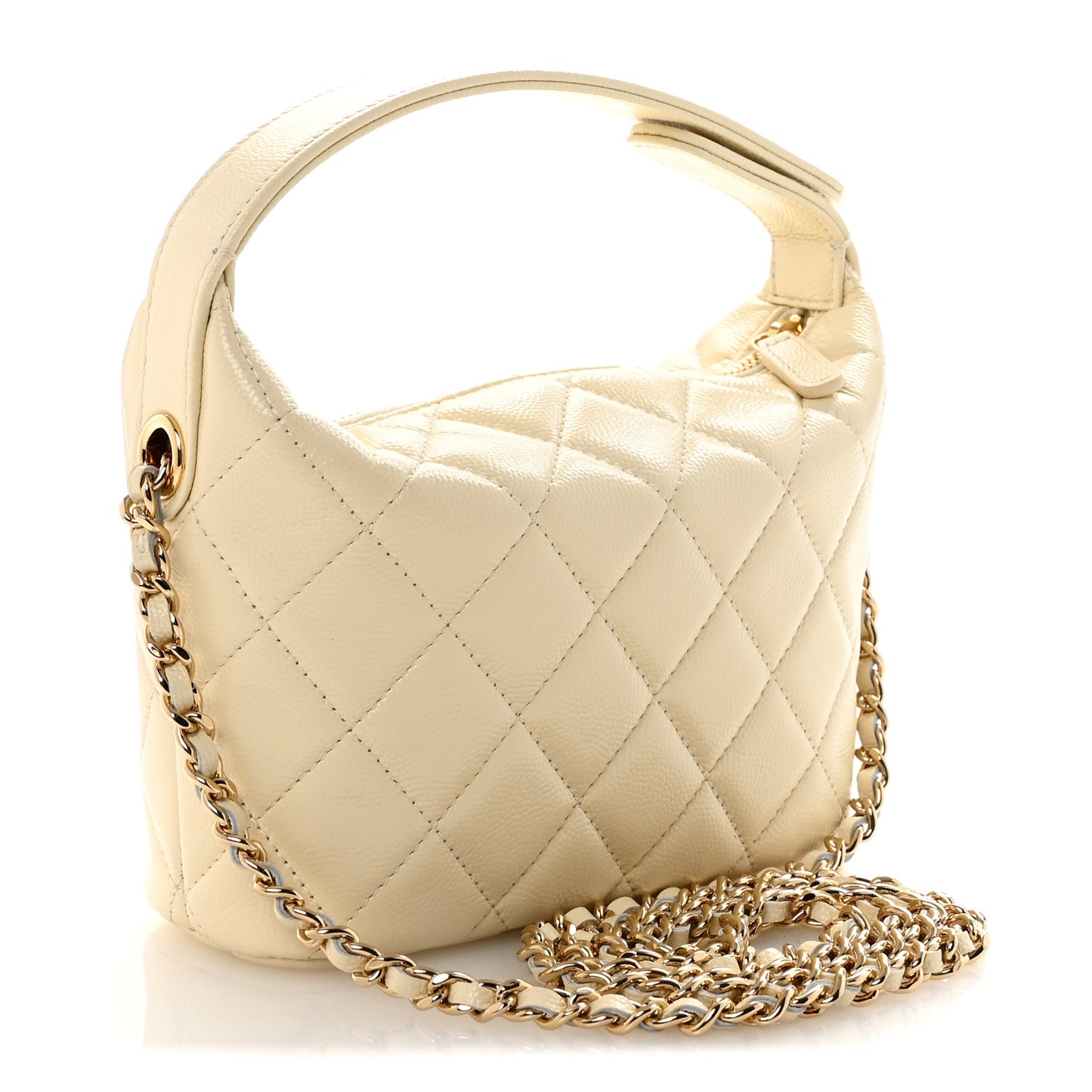 Caviar Quilted Hobo Clutch With Chain White